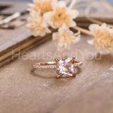 1ct Princess Cut Simulated Peach Morganite Minimalist Ring 14k Rose Gold Plated