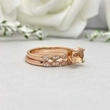 1.55ct Engagement Ring Round Cut Peach Morganite Bridal Set 14k Rose Gold Finish