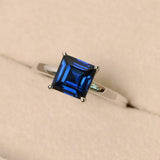 2.3ct Engagement Ring Asscher Cut Blue Sapphire Solitaire 14k White Gold Finish