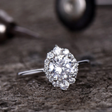 2ct Engagement Ring Round Cut Diamond Halo Solitaire Design 14k White Gold Over
