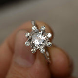 Floral Solitaire Engagement Ring 1.5ct Round Cut Diamond 14k White Gold Finish