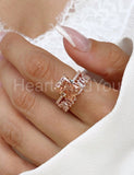 3ct Radiant Cut Simulated Peach Morganite Hidden Halo Ring 14k Rose Gold Plated