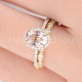 2.5ct Oval Cut Simulated Morganite Milgrain Halo Bridal Set 14k Rose Gold Plated