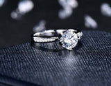 2.2ct Engagement Ring Round Cut Diamond Accents Solitaire 14k White Gold Finish