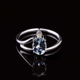 0.45ct Oval Cut Blue Aquamarine Stylish Split Shank Ring 14k White Gold Finish