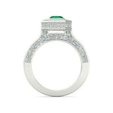 4Ct Green Emerald Diamond Hidden Halo Engagement Ring Women 14K White Gold Over