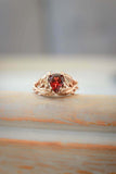 1ct Pear Cut Red Garnet Engagement Ring Floral Petal Solitaire 14k RoseGold Over