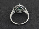 2.3ct Engagement Ring Round Cut Green Emerald Dual Halo 14k White Gold Finish