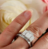 4ct Emerald Cut Diamond Bridal Set Trilogy Engagement Ring 14k White Gold Finish