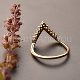 0.3ct Round Cut Moissanite Curved Chevron Crown Ring 14K Yellow Gold Plated