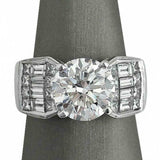 5.5ct Round Cut Diamond Iced Baguette Accent Engagement Ring 14K White Gold Over