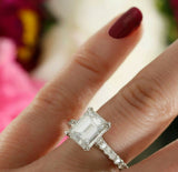 2ct Emerald Cut Diamond High Set Solitaire Engagement Ring 14k White Gold Finish