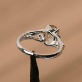 1.8ct Oval Cut Peach Morganite Floral Petal Trinity Ring 14k White Gold Finish