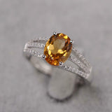 2.4ct Engagement Ring Oval Cut Yellow Citrine Split Shank 14k White Gold Finish