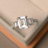 2ct Engagement Ring Emerald Diamond Solitaire with Accents 14k White Gold Finish