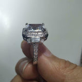 4Ct Emerald Cut VVS1 Diamond Stylish Halo Engagement Ring 14K White Gold Finish