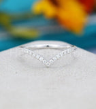 0.55ct Round Cut Moissanite Curved Stacking Wedding Band 14k White Gold Plated