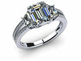 2ct Emerald Cut 3 Stone Milgrain Split Band Engagement Ring 14k WhiteGold Finish
