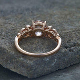 2ct Round Cut Peach Morganite Leaf Milgrain Accents Ring 14k Rose Gold Finish