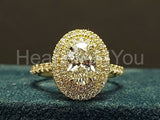 2.2ct Oval Cut Simulated Diamond Dual Halo Engagement Ring 14k YellowGold Plated