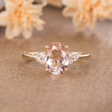 1.5ct Oval Cut Simulated Morganite Petite Engagement Ring 14k Rose Gold Plated
