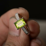1ct Emerald Green Peridot Engagement Ring 14k White Gold Finish Accent Solitaire