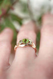 1ct Round Green Peridot Engagement Ring Leaf Vine Solitaire 14k Rose Gold Finish