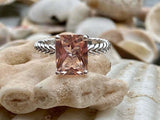 2.6ct Radiant Cut Peach Morganite Braided Solitaire Ring 14k White Gold Finish