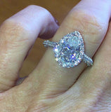 2.1ct Pear Cut Diamond Engagement Ring Halo 14k White Gold Finish Round Accents