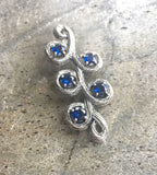 1ct Blue Sapphire Pendant Round Cut Twig Vine 14k White Gold Finish NO CHAIN