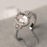 2ct Oval Cut Morganite Engagement Ring Diamond Halo Trilogy 14k WhiteGold Finish
