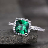 1ct Princess Cut Green Emerald Halo Solitaire Engagement Ring 14k WhiteGold Over