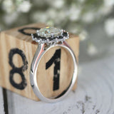 3Ct Oval Cut Diamond Black Halo Floral Engagement Ring 14K White Gold Finish