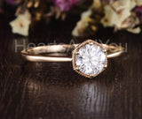0.5ct Round Cut Moissanite Geometric Solitaire Beaded Ring 14k YellowGold Plated