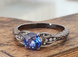 2ct Blue Sapphire Antique Inspired Solitaire with Accent Ring 14k BlackGold Over