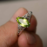0.5ct Marquise Cut Green Peridot Filigree Engagement Ring 14k White Gold Finish