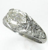 3.5ct Oval Diamond Intricate Filigree Antique Vintage Ring 14K White Gold Over