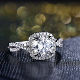 2ct Round Cut Diamond Engagement Ring Halo Twisted Promise 14k White Gold Finish