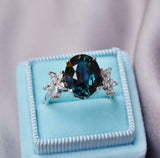 2.5ct Engagement Ring Oval Cut London Blue Topaz Floral 14k White Gold Finish