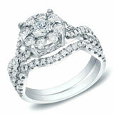 4ct Round Cut Diamond Halo Vintage Ring Band Bridal Set 14K White Gold Finish