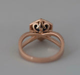 2ct Round Cut Blue Sapphire Split Shank Hexagon Halo Ring 14k Rose Gold Finish