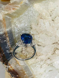1.3ct Pear Cut Blue Sapphire Three Stone Engagement Ring 14k White Gold Finish