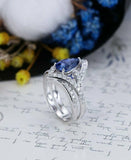 2ct Pear Cut Blue Sapphire Engagement Ring 14k White Gold Finish Stackable Split
