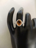 2.1ct Engagement Ring Oval Cut Yellow Citrine Diamond Halo 14k White Gold Finish