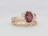 2.2ct Oval Cut Simulated Pink Ruby Halo Ring Infinity Band 14k White Gold Plated
