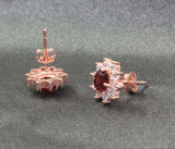 2.3ct Stud Earrings Round Cut Red Garnet Floral Halo 14k Rose Gold Finish