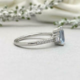 2.2ct Emerald Cut Blue Aquamarine Solitaire with Accent Ring 14k White Gold Over