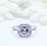 1.5ct Asscher Cut Diamond Engagement Ring Baguette Halo 14k White Gold Finish