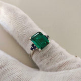 2.6ct Green Emerald Cut Round Sapphire Accent Solitaire Ring 14k White Gold Over