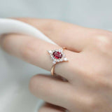 1ct Oval Cut Pink Ruby Engagement Ring Cluster Diamond Halo 14k Rose Gold Finish